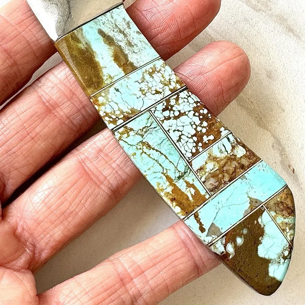 Native Amer Navajo Hunting Knife Number 8 Turquoise Francisco Drop Point Mosaic2